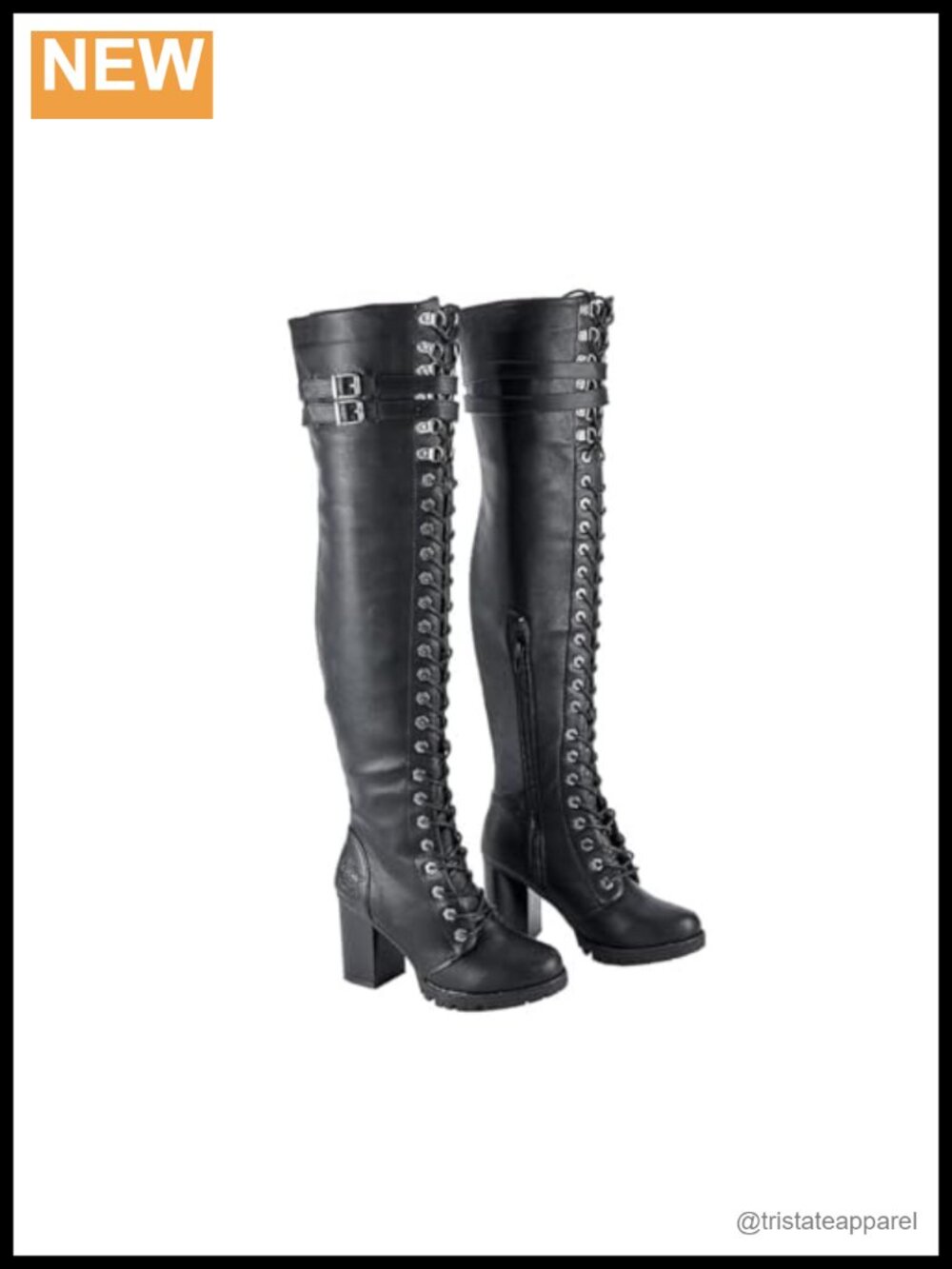 Faux Leather Over the Knee Thigh High Boots Chunky Heel Lace Up Biker